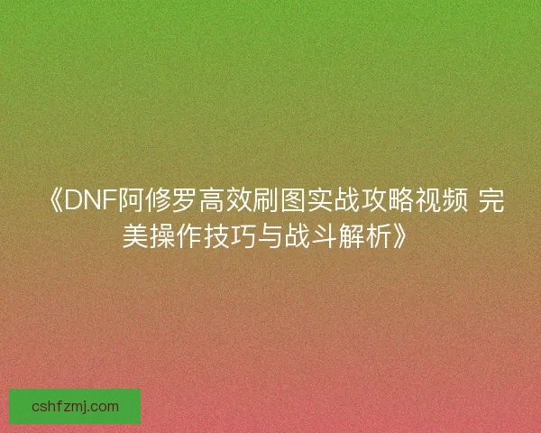 《DNF阿修罗高效刷图实战攻略视频 完美操作技巧与战斗解析》